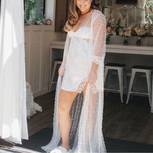 Pearl Mesh Duster Cardigan Robe